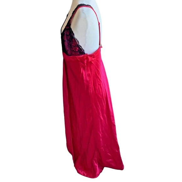 Vintage Inner Most 80s Nightgown Sears Satin Lace Red Black Long Slit Skirt Sz L - Picture 2 of 15